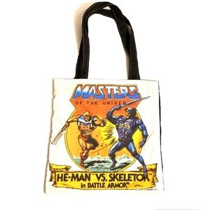 He-Man Tote Bag

Length 13 inches 
Width 13 inches 
Strap Drop 10 inches